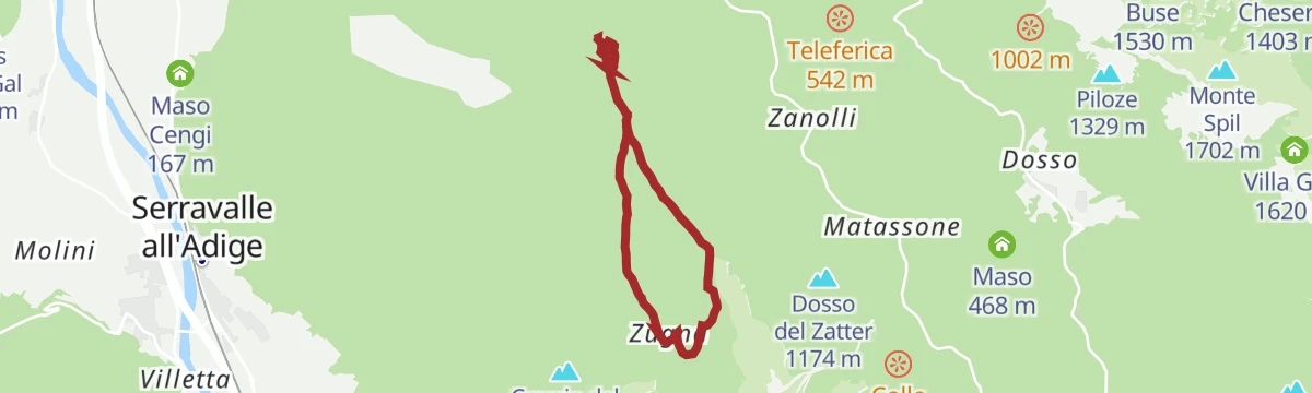 Route map: Trincerone dello Zugna and Sinel Trail